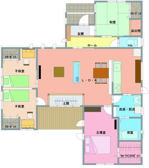 Floor plan. 21,340,000 yen, 4LDK, Land area 223.13 sq m , Counter kitchen attractive building area 92.74 sq m 19 tatami mats of spacious living taking advantage to the maximum! Dirt floor space for living and garden leads is also excellent usability