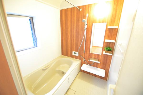 Bathroom. Bathroom with a clean sense of the white and brown tones. It is a bathtub that can also sitz bath!