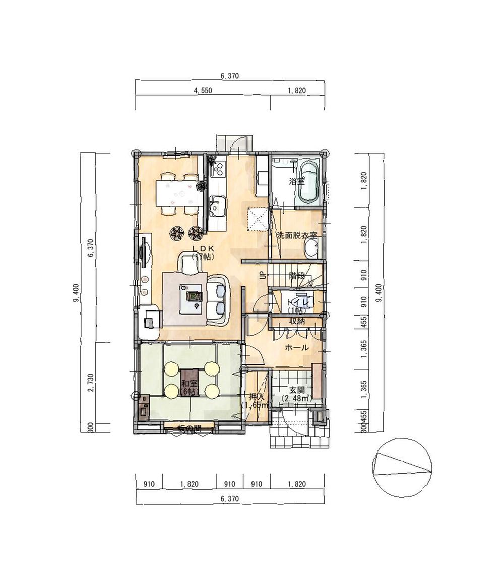Floor plan. 21,010,000 yen, 4LDK, Land area 219.43 sq m , Is a floor plan of the building area 102.27 sq m 1 floor! In space spacious living room with a feeling of opening of 17 quires! Also deepens family of communication in the living room stairs