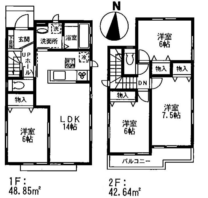 Building plan example (floor plan). Building plan example (B compartment) 4LDK, Land price 11,920,000 yen, Land area 126.81 sq m , Building price 9.68 million yen, Building area 91.49 sq m