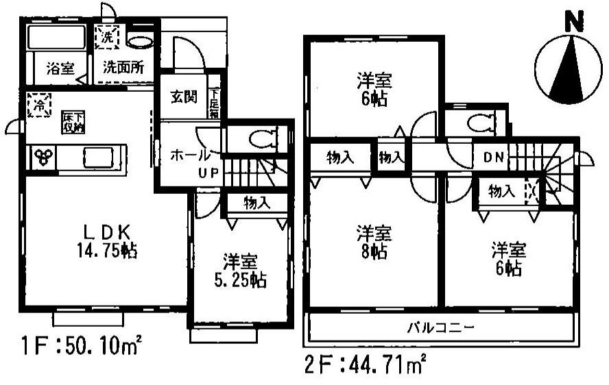 Building plan example (floor plan). Building plan example (J compartment) 4LDK, Land price 10,160,000 yen, Land area 119.24 sq m , Building price 10,040,000 yen, Building area 94.81 sq m