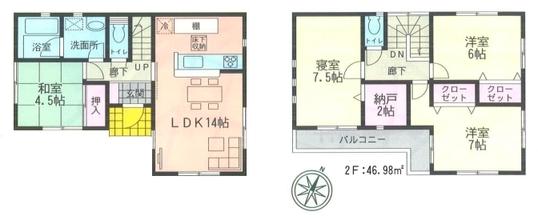 Floor plan. 21,800,000 yen, 4LDK+S, Land area 107.09 sq m , Building area 91.53 sq m