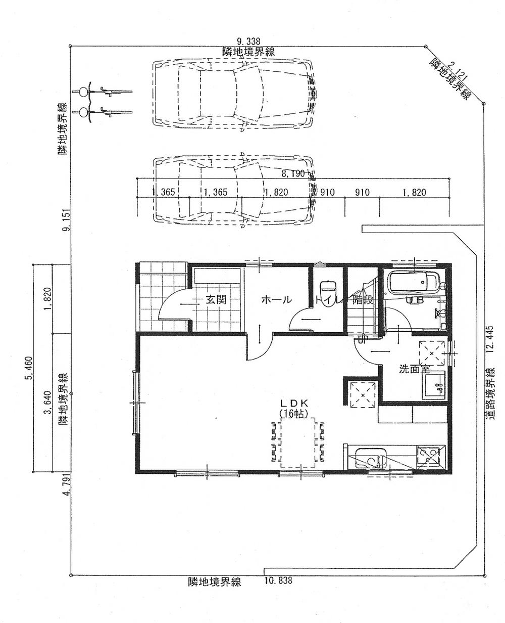 Other building plan example. Building plan example ( No. 5 areas ・ First floor) building price 12,790,000 yen, Building area 86.94 sq m (26.3 square meters), Land area 150 sq m (45.37 square meters)
