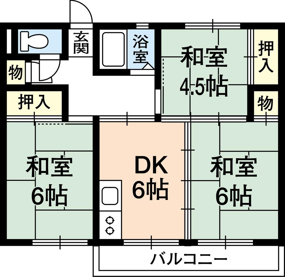 Floor plan. 3DK, Price 3.8 million yen, Occupied area 49.24 sq m , Balcony area 4 sq m