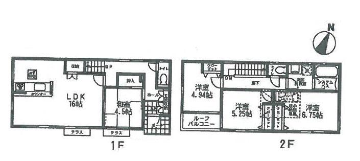 Floor plan. (Building 2), Price 22,800,000 yen, 4LDK, Land area 108.57 sq m , Building area 94.39 sq m