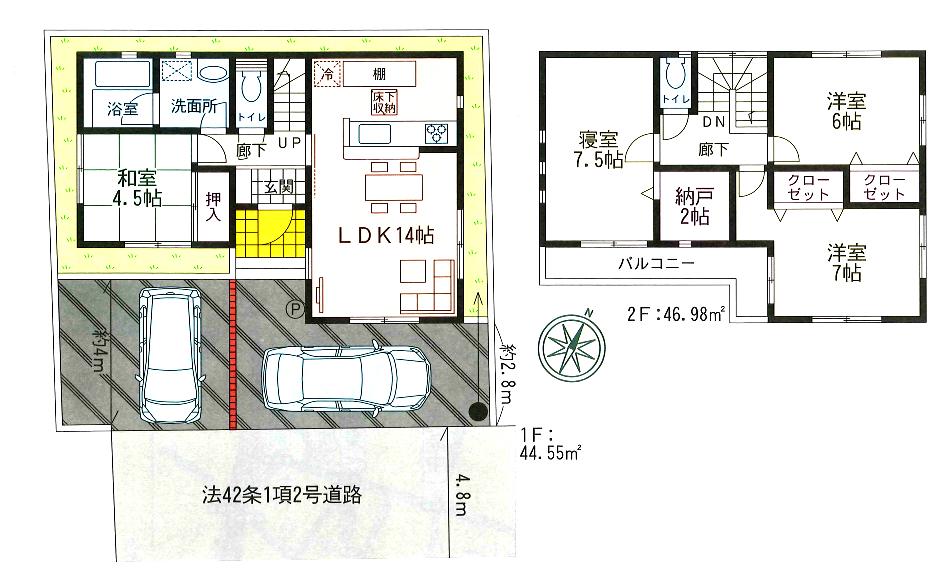 Floor plan. 22,800,000 yen, 4LDK + S (storeroom), Land area 107.09 sq m , Building area 91.53 sq m