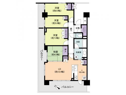 Floor plan. 4LDK, Price 32,500,000 yen, Occupied area 91.17 sq m , Balcony area 28.14 sq m 2 sided balcony. Windows and storage have all of the living room.