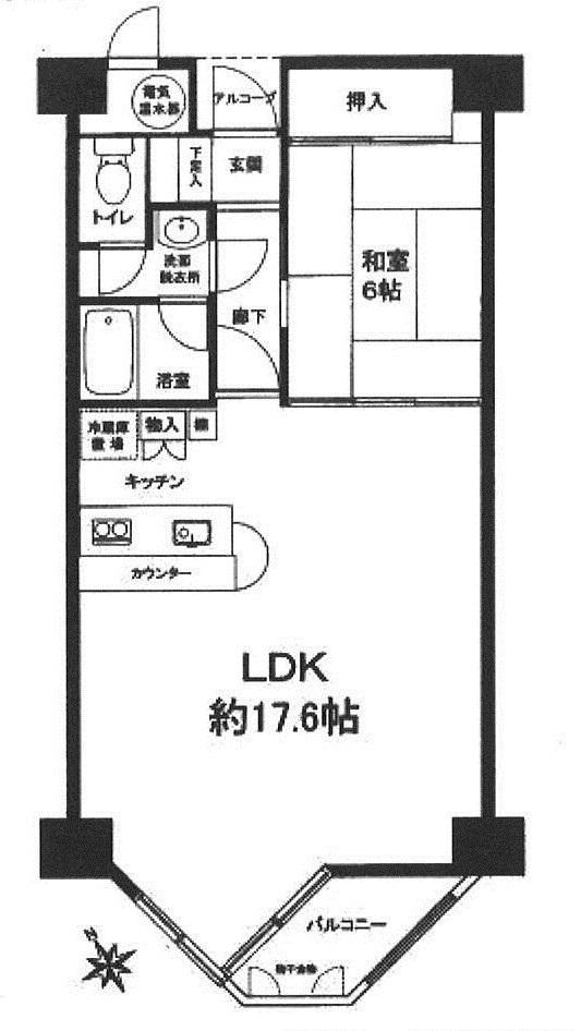 Floor plan. 1LDK, Price 1.8 million yen, Occupied area 57.56 sq m , Balcony area 3.35 sq m