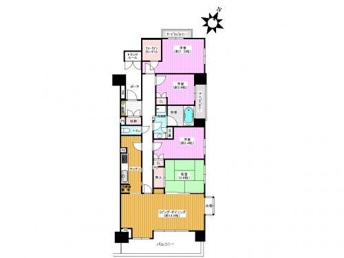 Floor plan. 4LDK, Price 30,800,000 yen, Footprint 103.96 sq m , Balcony area 17.48 sq m