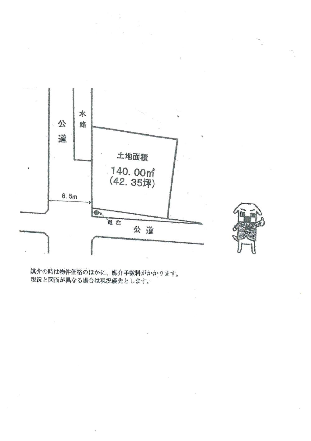 Compartment figure. Land price 15.5 million yen, Siemens to land area 140 sq m southwest of the corner lot.