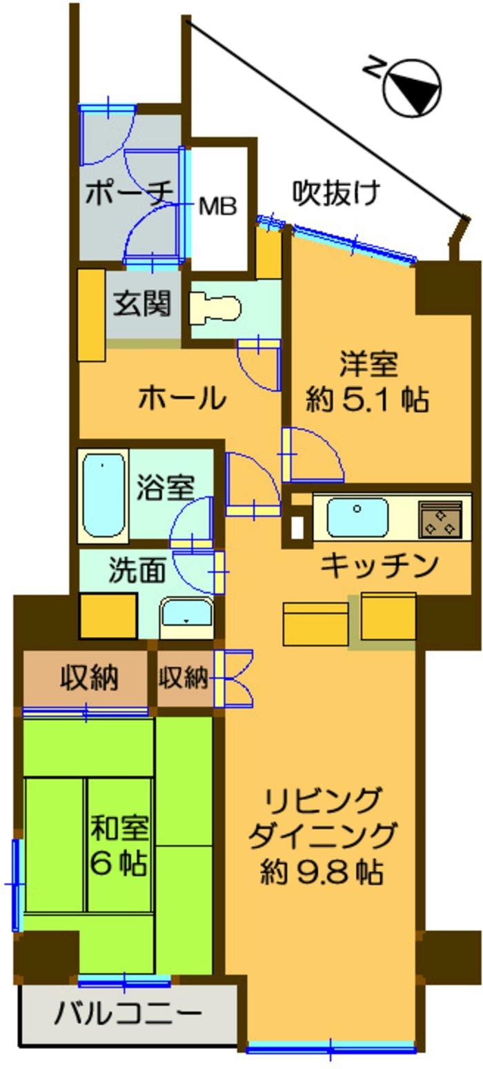 Floor plan. 2LDK, Price 9.8 million yen, Occupied area 55.05 sq m , Balcony area 3.72 sq m