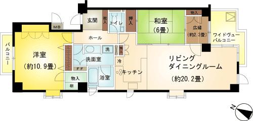 Floor plan. 2LDK, Price 14.8 million yen, Occupied area 91.49 sq m , Balcony area 10.23 sq m