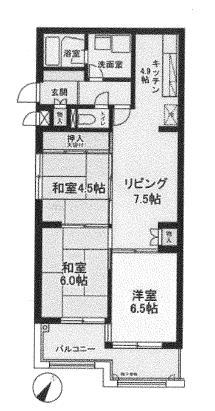 Floor plan. 3LDK, Price $ 40,000, Occupied area 64.77 sq m , Balcony area 9.21 sq m