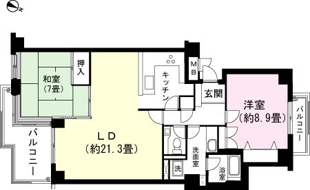 Floor plan. 2LDK, Price 11 million yen, Occupied area 88.97 sq m , Balcony area 10.95 sq m floor plan