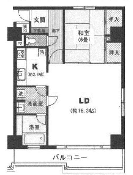 Floor plan. 1LDK, Price 6.9 million yen, Footprint 57.8 sq m , Balcony area 9.51 sq m