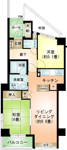 Floor plan. 2LDK, Price 11.5 million yen, Occupied area 55.05 sq m , Balcony area 3.72 sq m