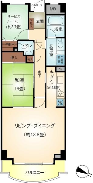 Floor plan. 1LDK + S (storeroom), Price 10.8 million yen, Footprint 63.9 sq m , Balcony area 6.82 sq m