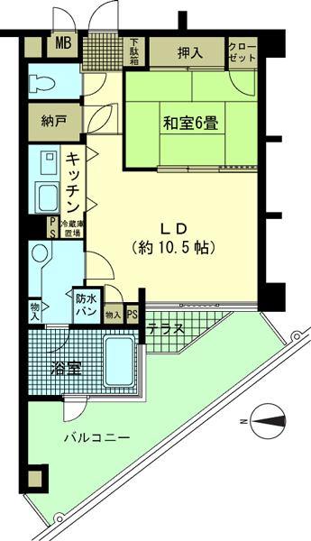 Floor plan. 1LDK, Price 5.2 million yen, Occupied area 52.08 sq m , Balcony area 18.41 sq m