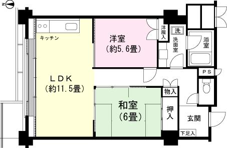 Floor plan. 2LDK, Price 2 million yen, Occupied area 61.82 sq m