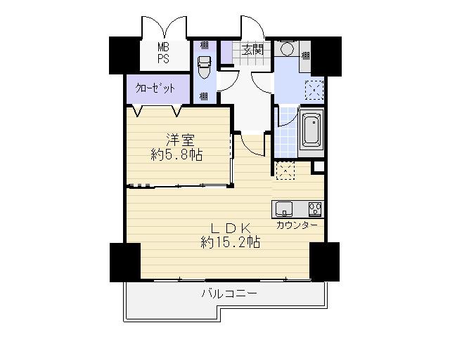 Floor plan. 1LDK, Price 6.9 million yen, Footprint 47.8 sq m , Balcony area 8.7 sq m