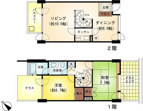 Floor plan. 2LDK, Price 12 million yen, Occupied area 73.76 sq m , Balcony area 4.67 sq m