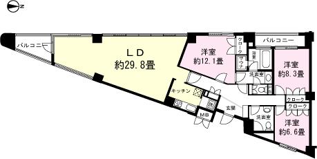 Floor plan. 3LDK, Price 49 million yen, Footprint 144.69 sq m , Balcony area 13.11 sq m