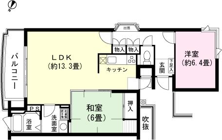 Floor plan. 2LDK, Price 9.6 million yen, Occupied area 69.53 sq m , Balcony area 7.58 sq m floor plan