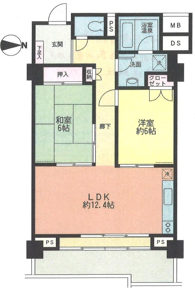 Floor plan. 2LDK, Price 5 million yen, Occupied area 61.82 sq m