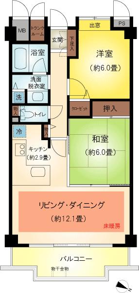 Floor plan. 2LDK, Price 19,800,000 yen, Occupied area 59.71 sq m , Balcony area 8.18 sq m