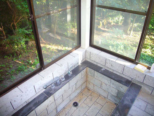 Bathroom. Bathroom, surrounded by green
