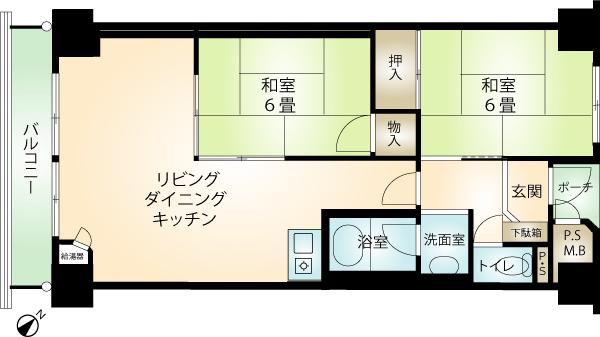 Floor plan. 2LDK, Price 9.8 million yen, Occupied area 59.26 sq m , Balcony area 5.49 sq m
