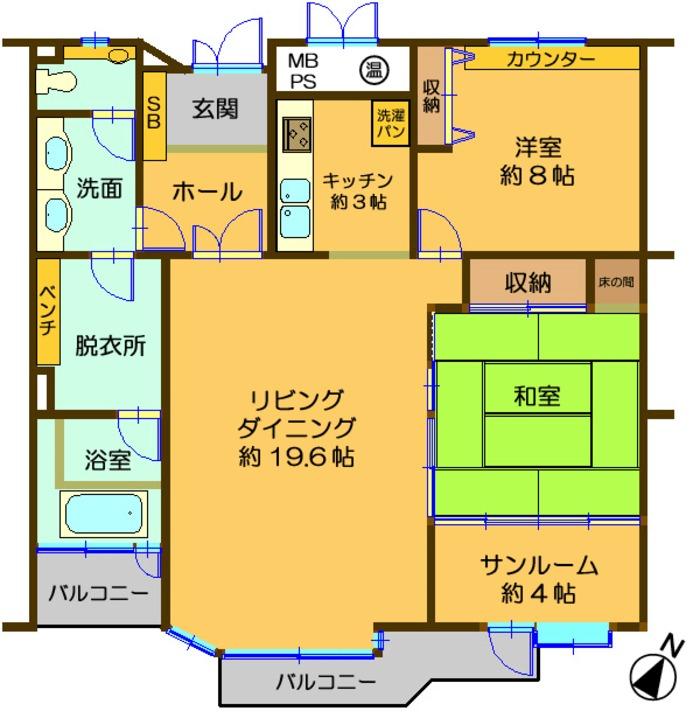 Floor plan. 2LDK, Price 12.5 million yen, Footprint 106.29 sq m , Balcony area 10.99 sq m