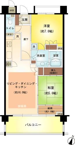 Floor plan. 2LDK, Price 25,800,000 yen, Occupied area 71.68 sq m , Balcony area 12.8 sq m
