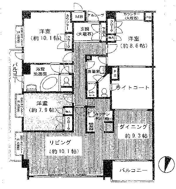 Floor plan. 3LDK, Price 29,800,000 yen, Footprint 151.35 sq m , Balcony area is 10 sq m and spacious floor plan. living ・ It is a two-sided balcony to dining