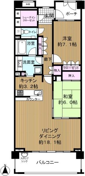 Floor plan. 2LDK, Price 31,800,000 yen, Occupied area 83.62 sq m , Balcony area 12.6 sq m