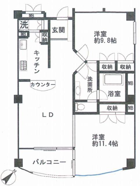 Floor plan. 2LDK, Price 14.8 million yen, Occupied area 86.98 sq m , Balcony area 7.68 sq m