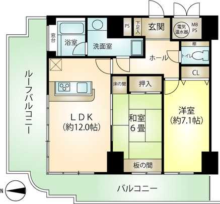 Floor plan. 2LDK, Price 13 million yen, Footprint 67.2 sq m , Balcony area 9.55 sq m
