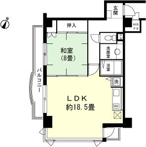 Floor plan. 1LDK, Price 4.9 million yen, Occupied area 62.76 sq m , Balcony area 9.39 sq m
