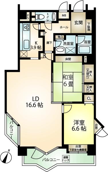 Floor plan. 2LDK, Price 6.9 million yen, Footprint 83.2 sq m , Balcony area 11.01 sq m