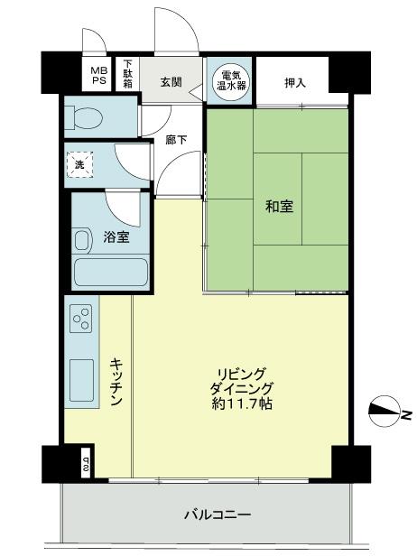Floor plan. 1LDK, Price 5.8 million yen, Footprint 43.2 sq m , Balcony area 6.75 sq m