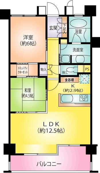 Floor plan. 1LDK + S (storeroom), Price 26,800,000 yen, Occupied area 59.65 sq m , Balcony area 9.72 sq m