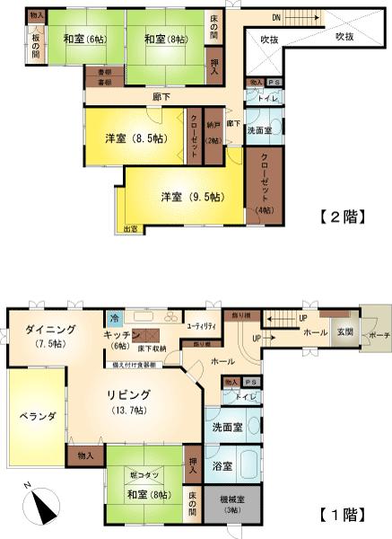 Floor plan. 34,800,000 yen, 5LDK, Land area 283.57 sq m , Building area 189.62 sq m