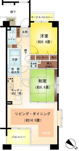 Floor plan. 2LDK, Price 15 million yen, Occupied area 67.85 sq m , Balcony area 7.1 sq m