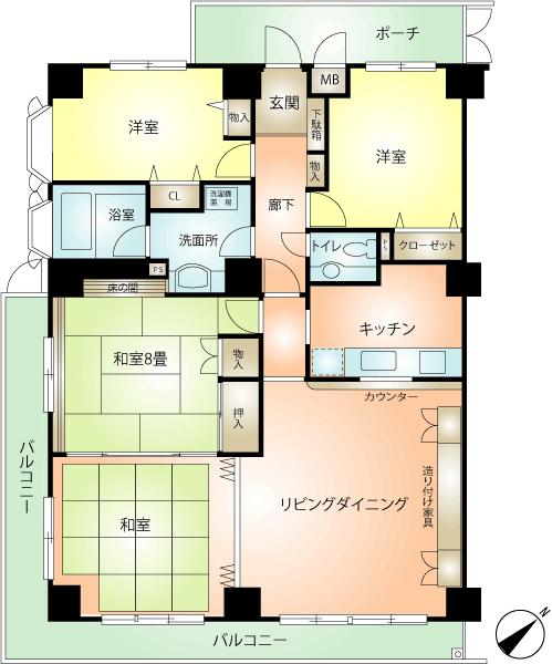 Floor plan. 4LDK, Price 14.8 million yen, The area occupied 117.5 sq m , Balcony area 17.7 sq m