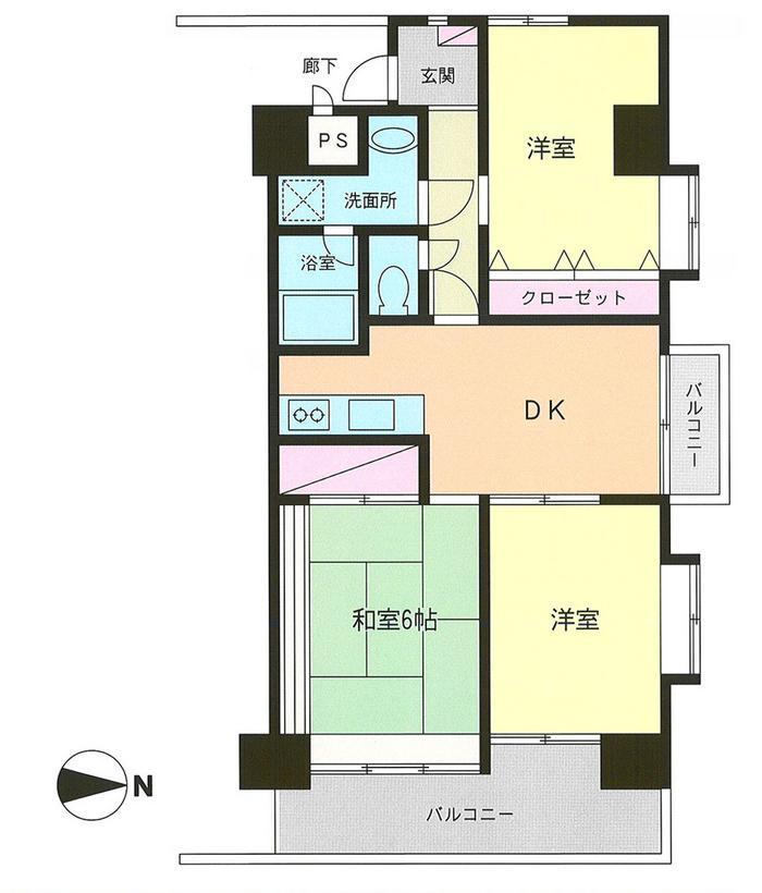 Floor plan. 3DK, Price 7.8 million yen, Footprint 63.6 sq m , Balcony area 12.11 sq m