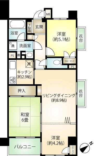 Floor plan. 3LDK, Price 9 million yen, Occupied area 60.59 sq m , Balcony area 3.16 sq m