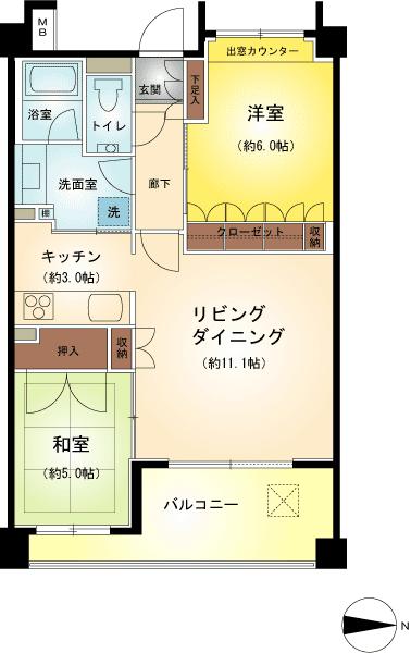 Floor plan. 2LDK, Price 23.8 million yen, Occupied area 58.26 sq m , Balcony area 8.04 sq m