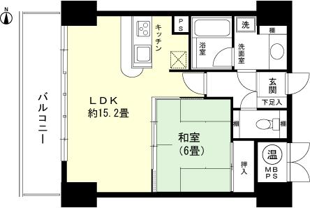 Floor plan. 1LDK, Price 6.9 million yen, Footprint 52 sq m , Balcony area 7.3 sq m