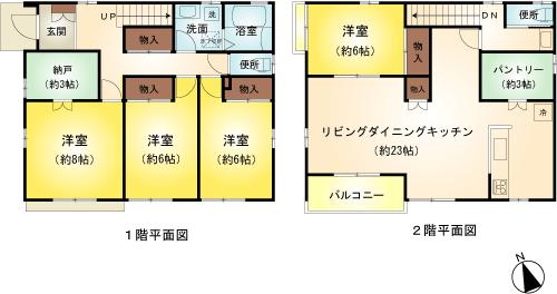 Floor plan. 29,800,000 yen, 4LDK + 2S (storeroom), Land area 513.85 sq m , Building area 128.34 sq m