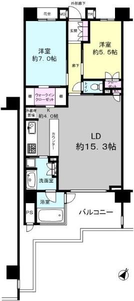 Floor plan. 2LDK, Price 30,800,000 yen, Occupied area 71.68 sq m , Balcony area 16.33 sq m